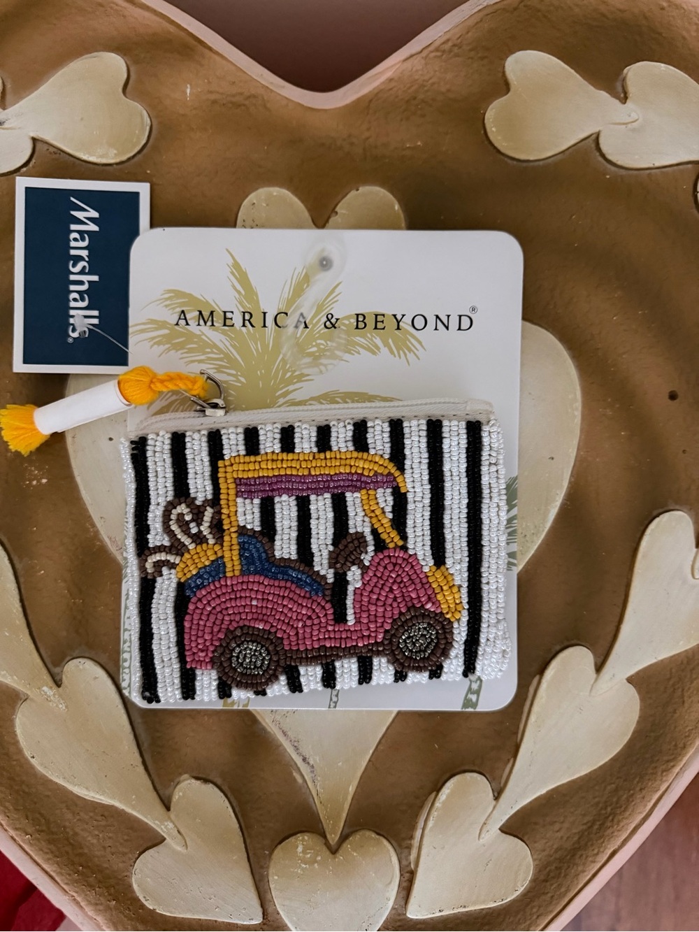 America & Beyond Beaded Striped Golf Cart Zippered Coin Pouch Wallet with Tassel